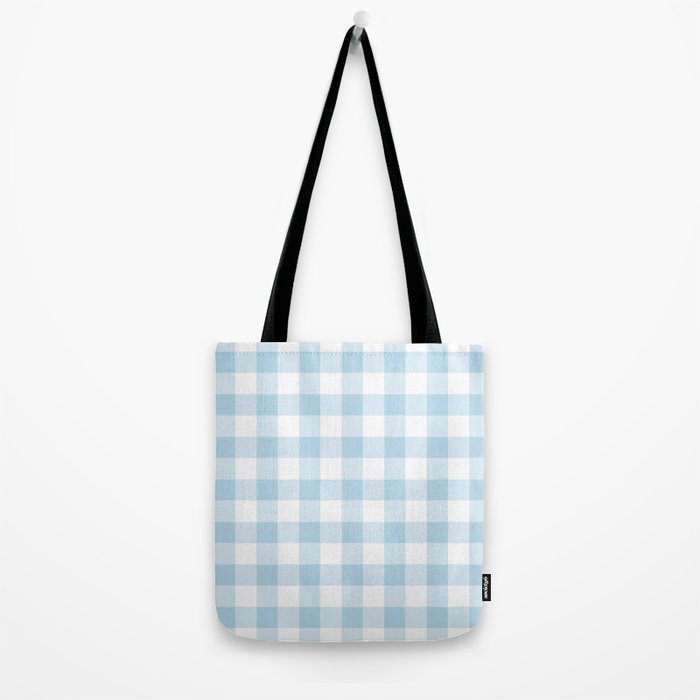 Gingham Light Blue - White Tote Bag Gallery Image 2
