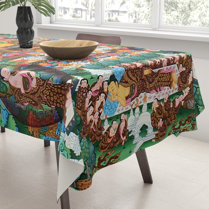 Turquoise Life Of Buddha Thangka Tablecloth Gallery Image 3