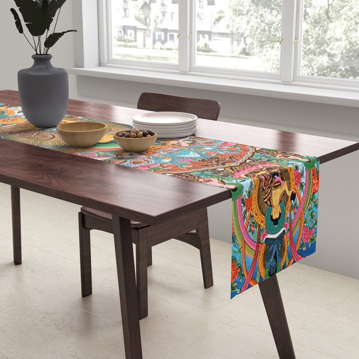 Turquoise Life Of Buddha Thangka Table Runner Gallery Image 2