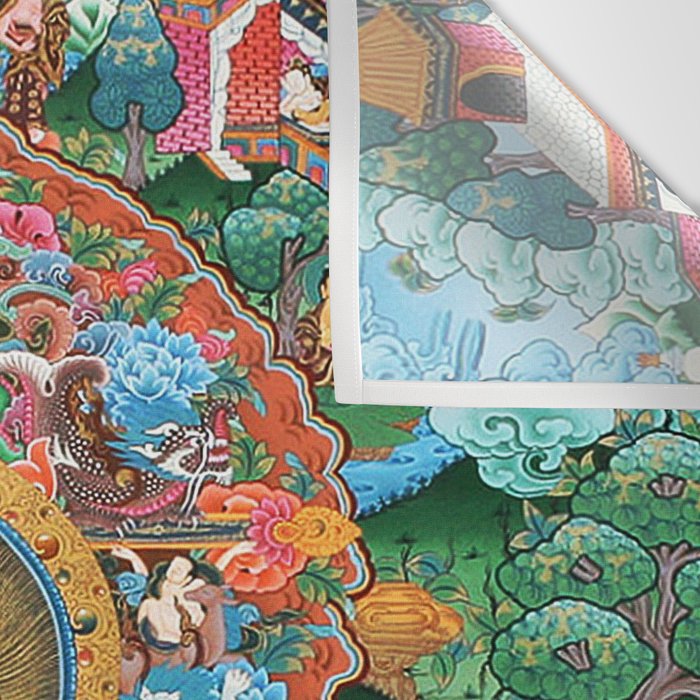 Turquoise Life Of Buddha Thangka Wall Tapestry Gallery Image 3