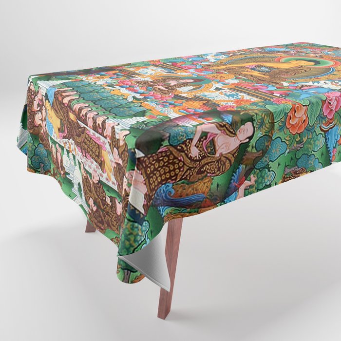 Turquoise Life Of Buddha Thangka Tablecloth Gallery Image 1
