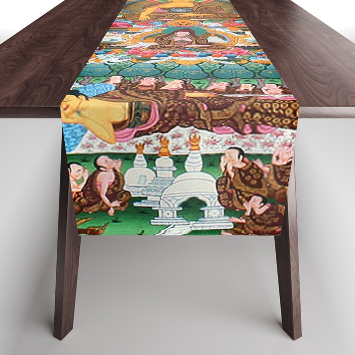 Turquoise Life Of Buddha Thangka Table Runner Gallery Image 1