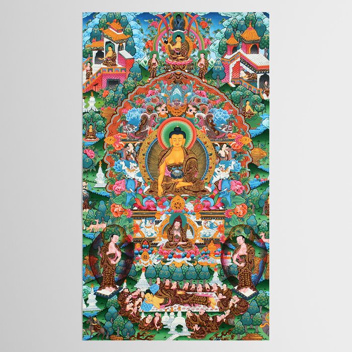 Turquoise Life Of Buddha Thangka Tablecloth Gallery Image 2