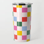 Retro Bauhaus Pattern | Abstract Shapes | Geometric Checks Travel Mug Gallery Image 1