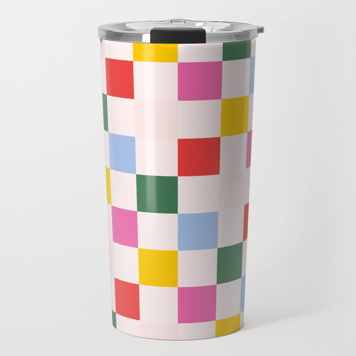 Retro Bauhaus Pattern | Abstract Shapes | Geometric Checks Travel Mug Gallery Image 1