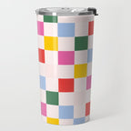 Retro Bauhaus Pattern | Abstract Shapes | Geometric Checks Travel Mug Gallery Image 2