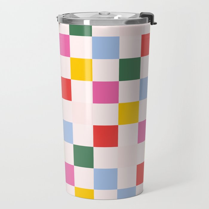 Retro Bauhaus Pattern | Abstract Shapes | Geometric Checks Travel Mug Gallery Image 2