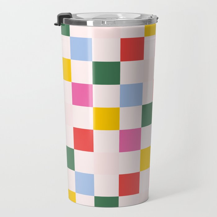 Retro Bauhaus Pattern | Abstract Shapes | Geometric Checks Travel Mug Gallery Image 3