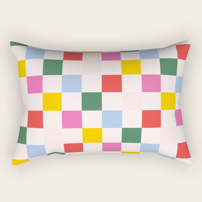Retro Bauhaus Pattern | Abstract Shapes | Geometric Checks Rectangular Pillow Gallery Image 2