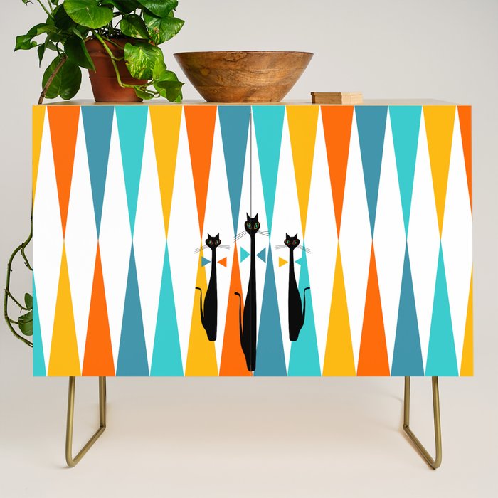 MidCentury Modern Art 10 Jester Cats Credenza Gallery Image 1