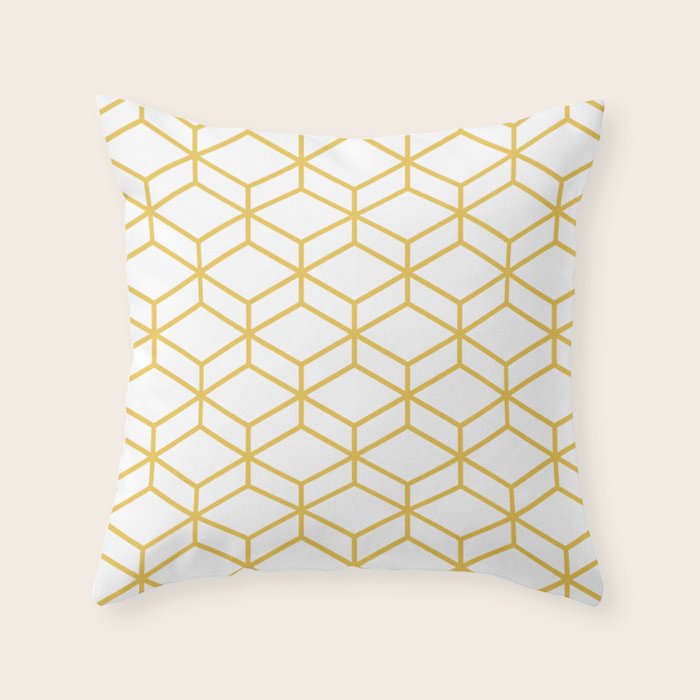 Geometric Honeycomb Lattice in Mustard Yellow and White. Modern Clean Minimalist Throw Pillow Gallery Image 1