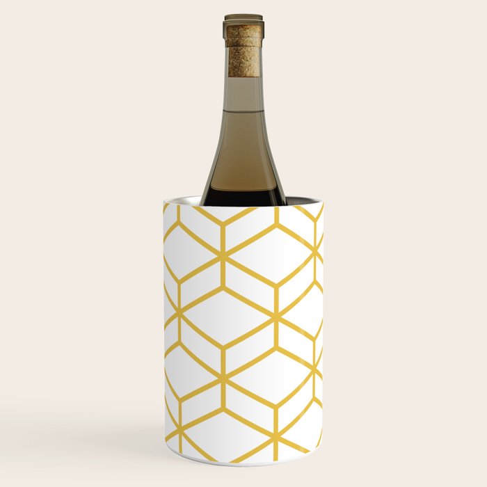 Geometric Honeycomb Lattice in Mustard Yellow and White. Modern Clean Minimalist Wine Chiller Gallery Image 2