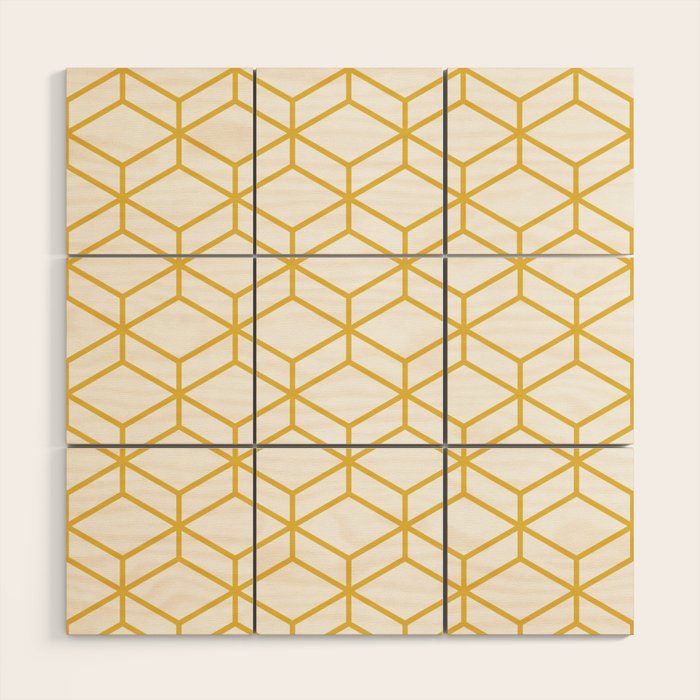 Geometric Honeycomb Lattice in Mustard Yellow and White. Modern Clean Minimalist Wood Wall Art Gallery Image 1