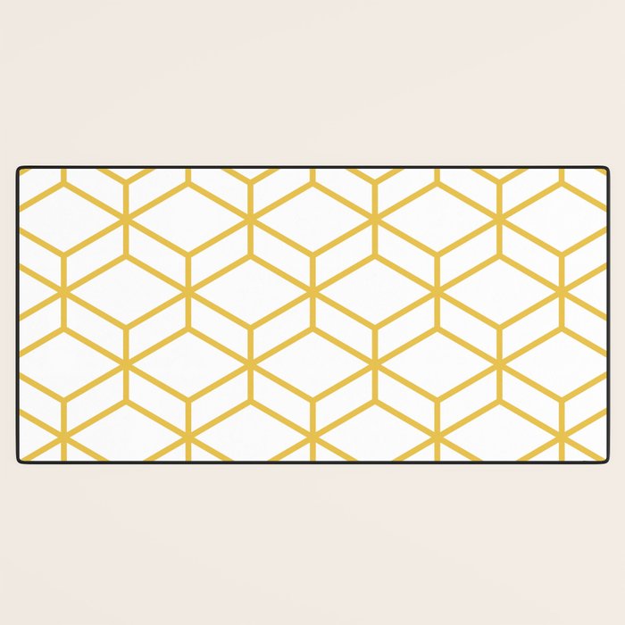 Geometric Honeycomb Lattice in Mustard Yellow and White. Modern Clean Minimalist Desk Mat Gallery Image 3