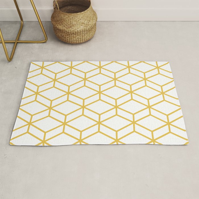 Geometric Honeycomb Lattice in Mustard Yellow and White. Modern Clean Minimalist Rug Gallery Image 1
