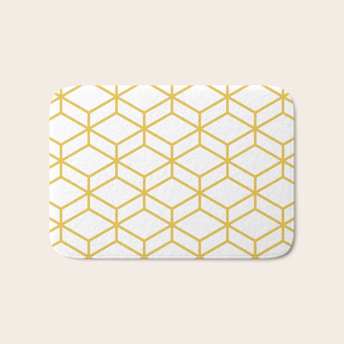Geometric Honeycomb Lattice in Mustard Yellow and White. Modern Clean Minimalist Bath Mat Gallery Image 1