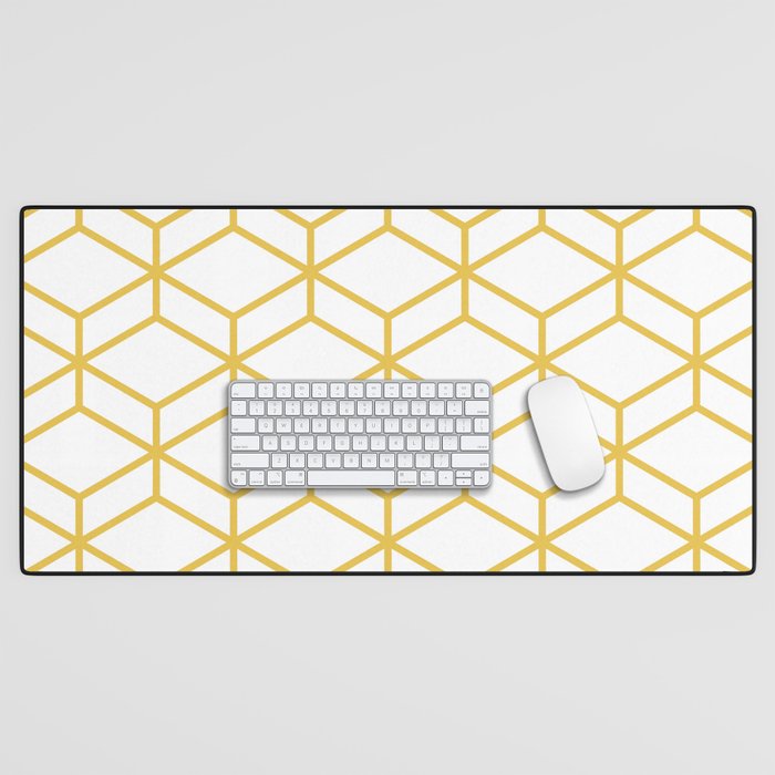 Geometric Honeycomb Lattice in Mustard Yellow and White. Modern Clean Minimalist Desk Mat Gallery Image 1