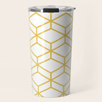 Geometric Honeycomb Lattice in Mustard Yellow and White. Modern Clean Minimalist Travel Mug Gallery Image 1