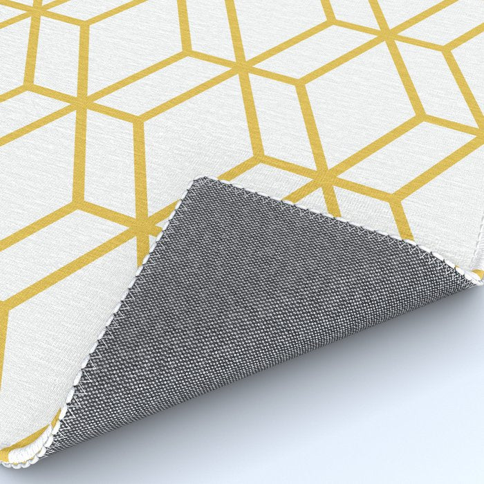 Geometric Honeycomb Lattice in Mustard Yellow and White. Modern Clean Minimalist Rug Gallery Image 4