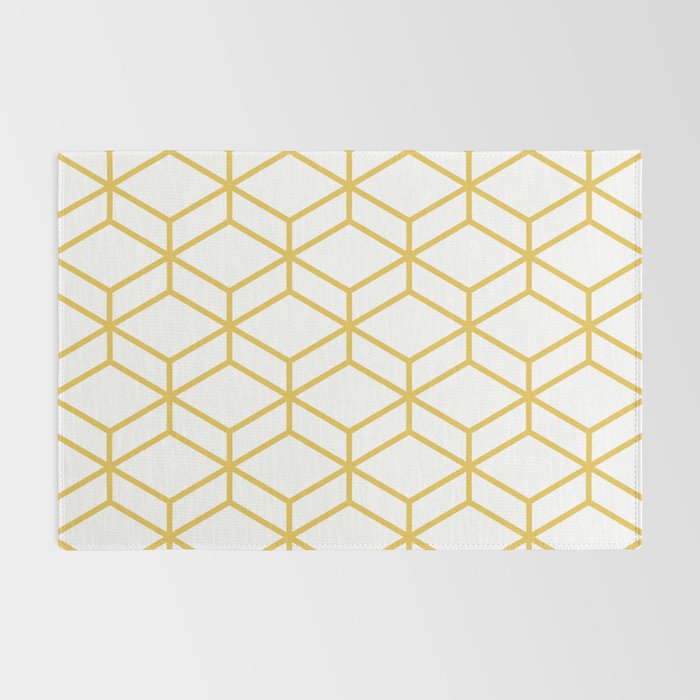 Geometric Honeycomb Lattice in Mustard Yellow and White. Modern Clean Minimalist Rug Gallery Image 2