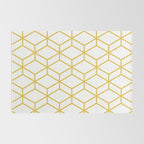 Geometric Honeycomb Lattice in Mustard Yellow and White. Modern Clean Minimalist Rug Gallery Image 2