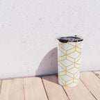 Geometric Honeycomb Lattice in Mustard Yellow and White. Modern Clean Minimalist Travel Mug Gallery Image 4