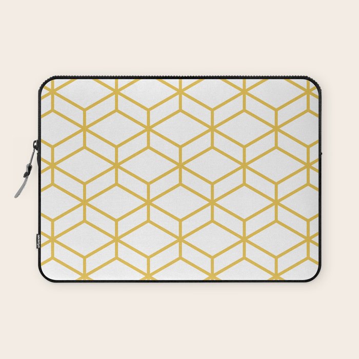 Geometric Honeycomb Lattice in Mustard Yellow and White. Modern Clean Minimalist Laptop Sleeve Gallery Image 1