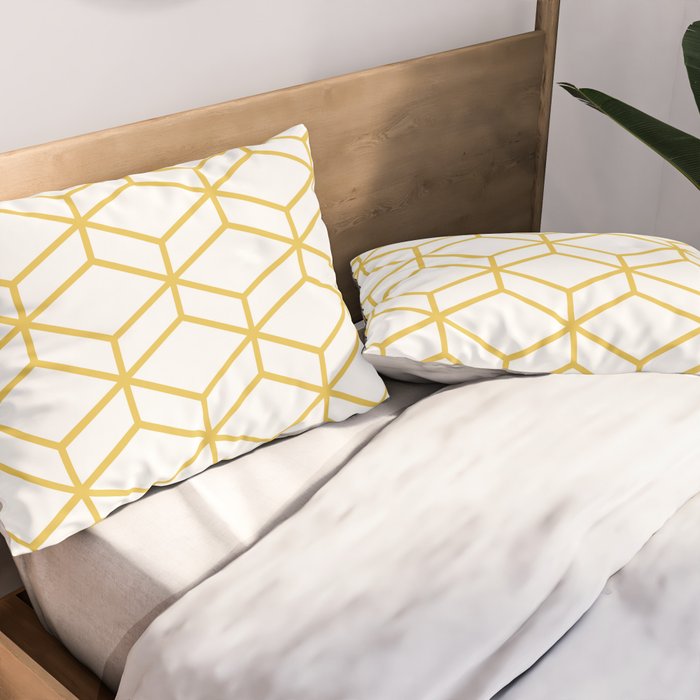 Geometric Honeycomb Lattice in Mustard Yellow and White. Modern Clean Minimalist Pillow Sham Gallery Image 2