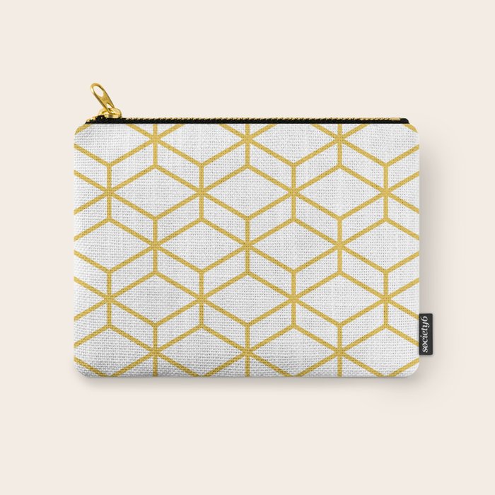 Geometric Honeycomb Lattice in Mustard Yellow and White. Modern Clean Minimalist Carry All Pouch Gallery Image 1