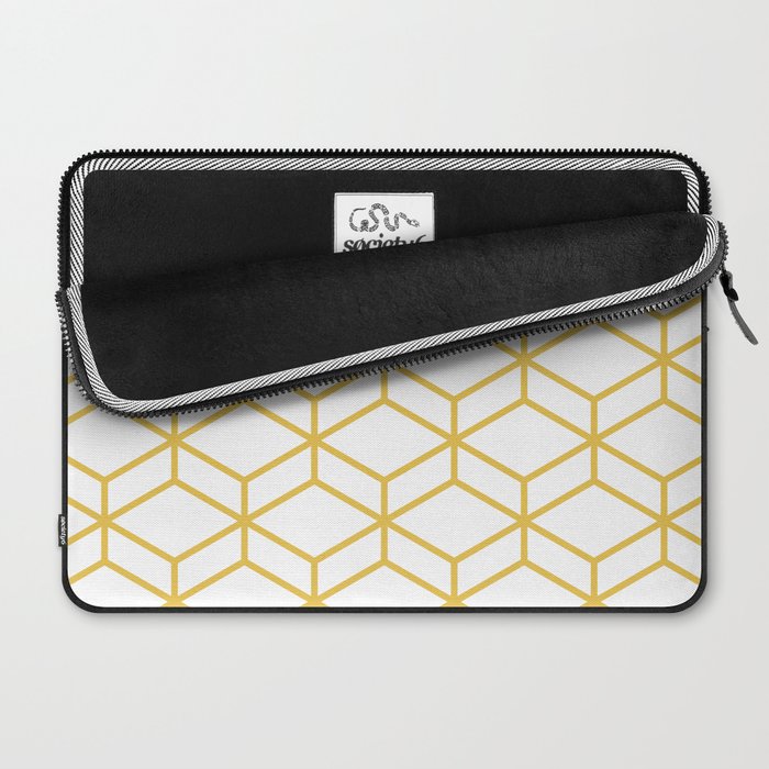 Geometric Honeycomb Lattice in Mustard Yellow and White. Modern Clean Minimalist Laptop Sleeve Gallery Image 2