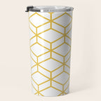 Geometric Honeycomb Lattice in Mustard Yellow and White. Modern Clean Minimalist Travel Mug Gallery Image 3