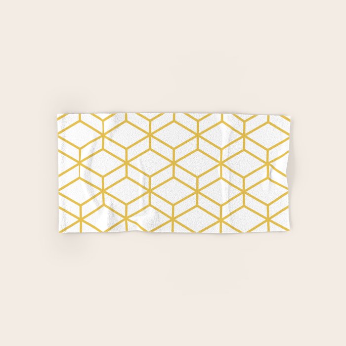Geometric Honeycomb Lattice in Mustard Yellow and White. Modern Clean Minimalist Towels Gallery Image 1