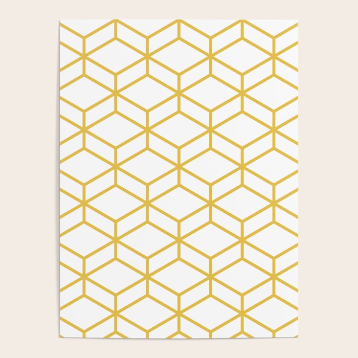 Geometric Honeycomb Lattice in Mustard Yellow and White. Modern Clean Minimalist Poster Gallery Image 1