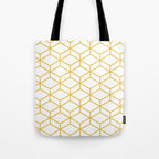 Geometric Honeycomb Lattice in Mustard Yellow and White. Modern Clean Minimalist Tote Bag Gallery Image 1