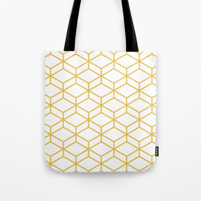 Geometric Honeycomb Lattice in Mustard Yellow and White. Modern Clean Minimalist Tote Bag Gallery Image 1