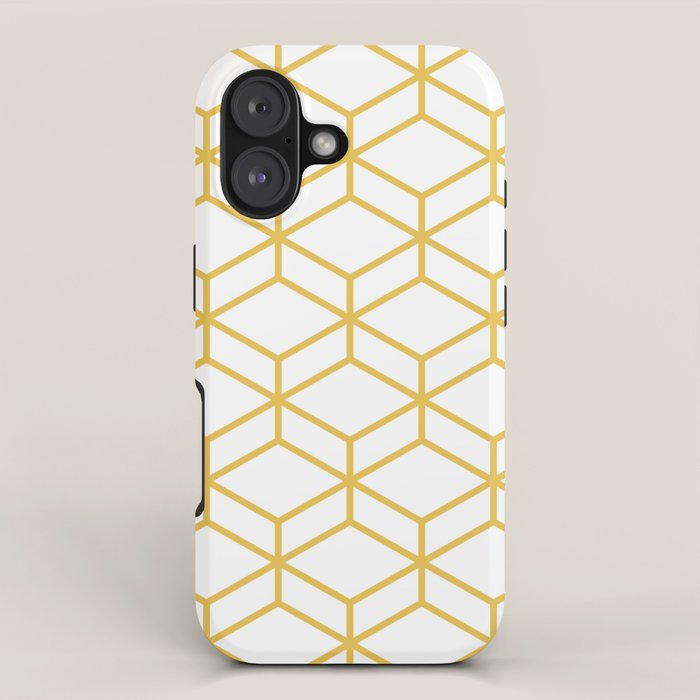 Geometric Honeycomb Lattice in Mustard Yellow and White. Modern Clean Minimalist iPhone Case Gallery Image 1