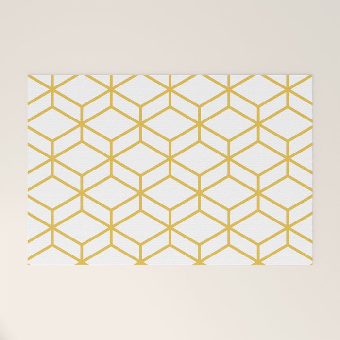Geometric Honeycomb Lattice in Mustard Yellow and White. Modern Clean Minimalist Welcome Mat Gallery Image 1