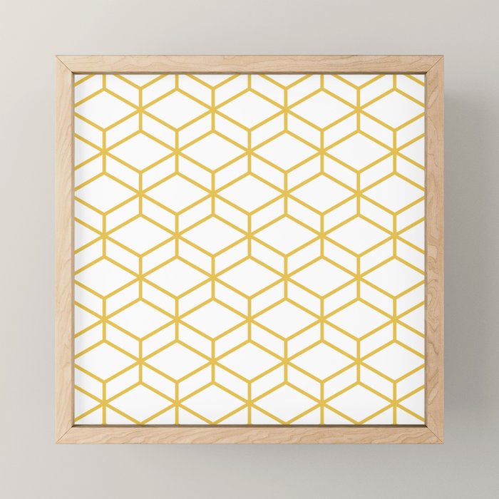 Geometric Honeycomb Lattice in Mustard Yellow and White. Modern Clean Minimalist Mini Art Print Gallery Image 1