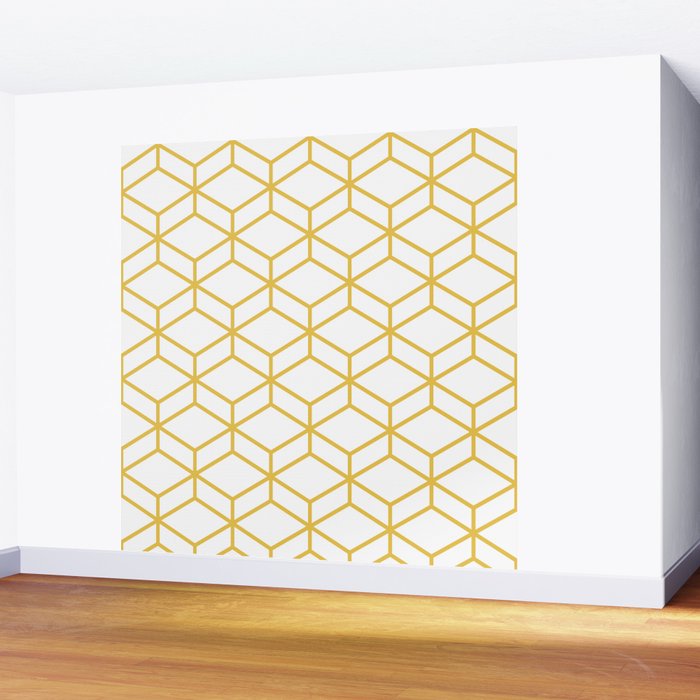 Geometric Honeycomb Lattice in Mustard Yellow and White. Modern Clean Minimalist Wall Mural Gallery Image 2