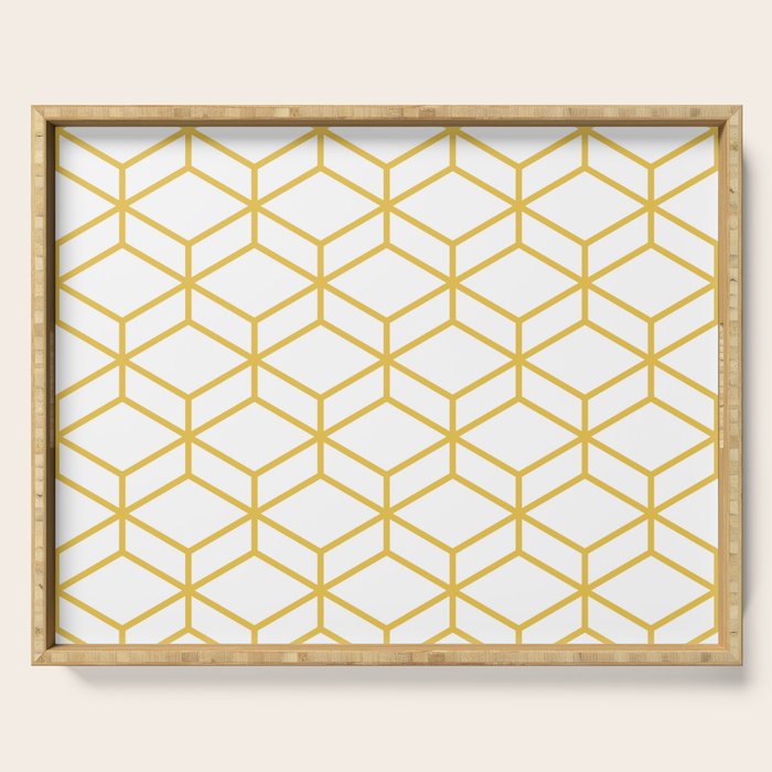 Geometric Honeycomb Lattice in Mustard Yellow and White. Modern Clean Minimalist Serving Tray Gallery Image 1