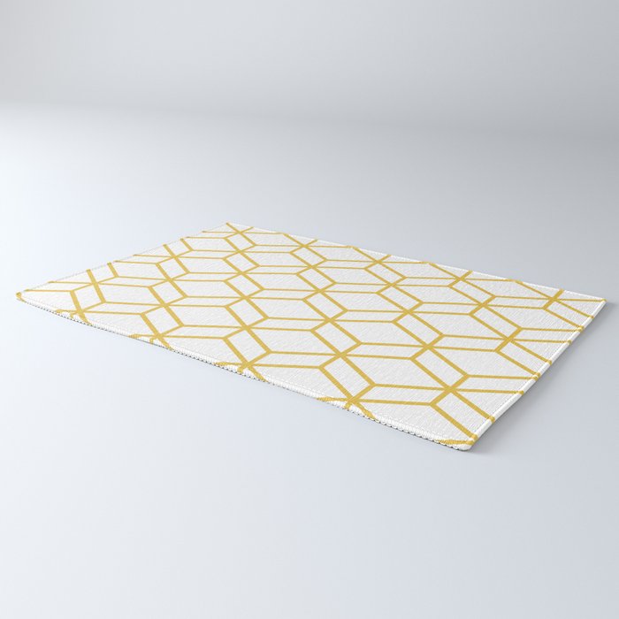 Geometric Honeycomb Lattice in Mustard Yellow and White. Modern Clean Minimalist Rug Gallery Image 3