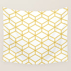 Geometric Honeycomb Lattice in Mustard Yellow and White. Modern Clean Minimalist Wall Tapestry Gallery Image 4