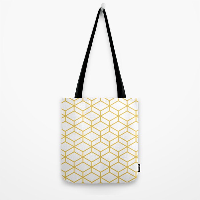 Geometric Honeycomb Lattice in Mustard Yellow and White. Modern Clean Minimalist Tote Bag Gallery Image 2