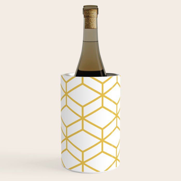 Geometric Honeycomb Lattice in Mustard Yellow and White. Modern Clean Minimalist Wine Chiller Gallery Image 3