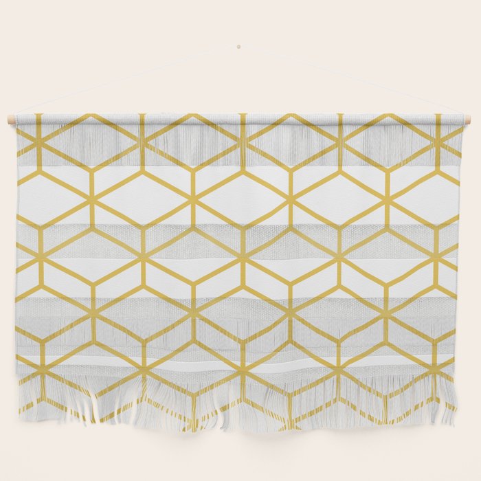 Geometric Honeycomb Lattice in Mustard Yellow and White. Modern Clean Minimalist Wall Hanging Gallery Image 1