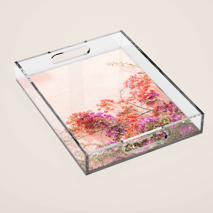 Bougainvillea Flowers in Color | Pink Wall in Cascais Art Print | Floral Travel Photography in Portugal Acrylic Tray Gallery Image 1