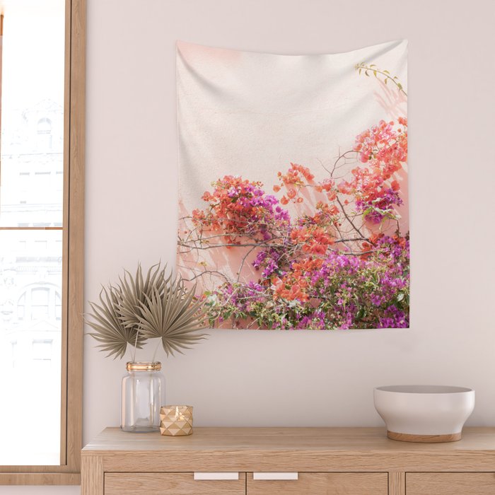 Bougainvillea Flowers in Color | Pink Wall in Cascais Art Print | Floral Travel Photography in Portugal Wall Tapestry Gallery Image 2