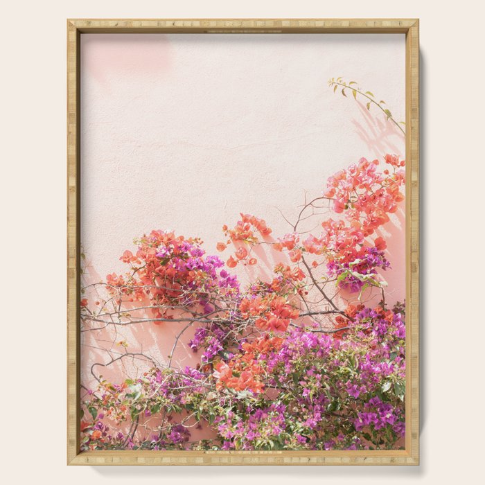 Bougainvillea Flowers in Color | Pink Wall in Cascais Art Print | Floral Travel Photography in Portugal Serving Tray Gallery Image 1