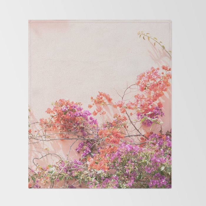 Bougainvillea Flowers in Color | Pink Wall in Cascais Art Print | Floral Travel Photography in Portugal Throw Blanket Gallery Image 2