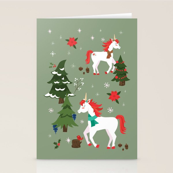 Christmas Winter Unicorn Pattern Stationery Card Gallery Image 1